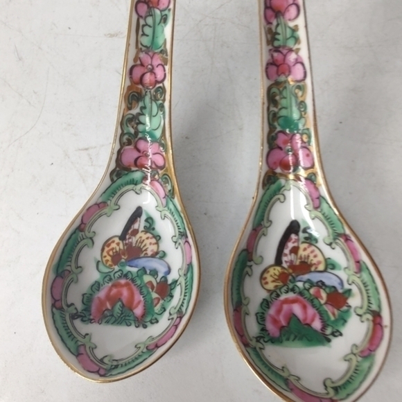 2 vintage rose Canton soup‎ spoons - Picture 2 of 5